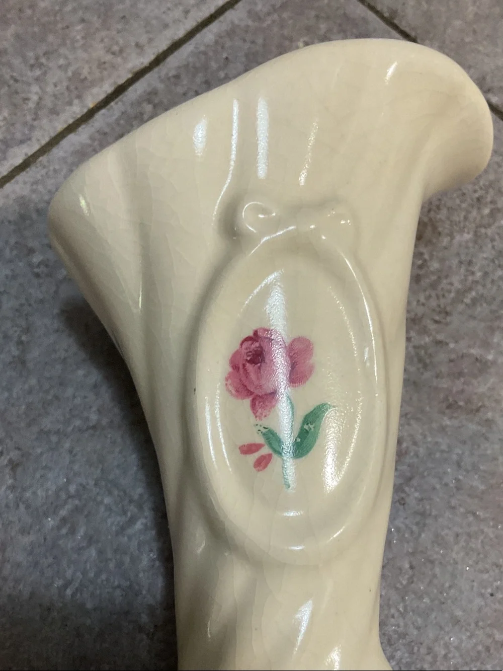 Cream Ceramic Rose Accent Vase - Decorative Home Accent